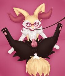 after_sex anus balls big_ears blush bondage braixen cappuccinocat chest_tuft collar cum cum_in_ass cum_inside cum_on_chest cum_on_penis cum_on_self domination eyewear femboy feral fur glasses hi_res knot leash male male_only nintendo nude pawpads paws penis pokémon_(species) pokemon pokemon_(species) sitting solo tuft video_games