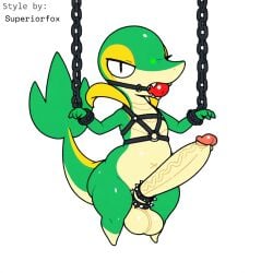 1:1 accessory ai_generated anthro ball_gag balls big_balls big_penis bondage bondage bound chains cock_ring erection gag gagged generation_5_pokemon genitals glans green_body harness hellsonger hi_res huge_cock humanoid_genitalia humanoid_penis jewelry looking_at_viewer male nintendo penis penis_accessory penis_jewelry pokemon pokemon_(species) reptile restraints scalie simple_background snivy solo vein veiny_penis white_background