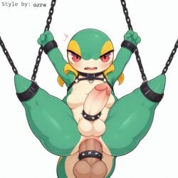 1:1 absurd_res accessory ai_generated anal anal_sex anthro anus balls big_penis blush bondage bondage bound chains clothing cock_ring collar duo erection fangs foreskin generation_5_pokemon genitals green_body hellsonger hi_res humanoid_genitalia humanoid_penis jewelry looking_at_viewer male male/male male_penetrated male_penetrating male_penetrating_male nintendo open_mouth penetration penis penis_accessory penis_jewelry pink_glans pokemon pokemon_(species) red_eyes reptile scalie sex simple_background snivy solo spread_legs spreading submissive submissive_male teapot_(body_type) teeth thick_thighs white_background