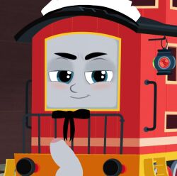 >:) 1boy 1femboy accurate_art_style blush brake_cussy bruno_the_brake_car caboose cub edit edited edited_screencap femboy looking_at_viewer maid maid_cap maid_headdress maid_uniform mattel naughty_face penis penis_out self_upload solo thomas_and_friends thomas_and_friends_all_engines_go young