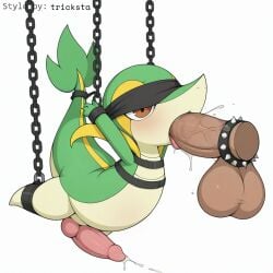 1:1 accessory ai_generated animal_genitalia animal_penis balls big_penis blindfold blush bodily_fluids bondage bondage bound chains cock_ring cum duo erection fellatio feral generation_5_pokemon genital_fluids genitals hellsonger hi_res humanoid_genitalia humanoid_penis male male/male male_penetrated male_penetrating male_penetrating_male nintendo oral orgasm penetration penile penis penis_accessory penis_jewelry pokemon pokemon_(species) precum reptile saliva scalie sex simple_background snivy spikes suspension tongue tongue_out white_background