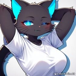 ai_generated anthro blue_eyes cat_ears cat_tail catgirl dark_fur female female_anthro looking_at_viewer maxwelllink one_eye_closed solo solo_female