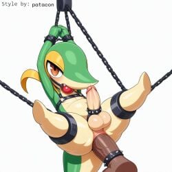 1:1 accessory ai_generated anal anal_sex anthro anus ball_gag balls big_penis blush bondage bondage bound chains cock_ring cuff_(restraint) duo erection gag gagged generation_5_pokemon genitals girly harness harness_ball_gag hellsonger hi_res humanoid_genitalia humanoid_penis jewelry looking_at_viewer male male/male male_penetrated male_penetrating male_penetrating_male narrowed_eyes nintendo nude penetration penile penis penis_accessory penis_jewelry pokemon pokemon_(species) red_eyes reptile restraints scalie sex shackles simple_background snivy spread_legs spreader_bar spreading submissive submissive_male suspension vein white_background