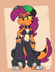 big_pants bikini bra dinosaur dinosaur_girl hat jurassiczalar looking_at_viewer meme meme_attire meme_clothing raptor roxie_raptor roxy_(jurassiczalar) velociraptor