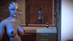 1girls 3d asari ass blue_eyes blue_skin breasts dat_ass female garry's_mod huge_breasts liara_t'soni looking_at_viewer mass_effect mass_effect_3 nude sedemsto selfie solo