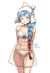 1girls abs blue_hair fire_emblem fire_emblem_fates fit_female lilith_(fire_emblem) lingerie lingerie_only looking_at_viewer medium_breasts multicolored_hair nintendo one_eye_closed pointy_ears red_hair rotomdocs smile white_lingerie wink winking_at_viewer yellow_eyes