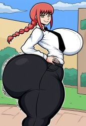 ai_generated ass big_ass big_breasts bubble_butt chainsaw_man hands_on_hips huge_ass huge_breasts looking_at_viewer makima_(chainsaw_man) side_view sideboob thick_thighs wide_hips wobbling_ass