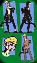 anthro balls basil_h._kinsey capuchin_monkey clothing dotted_background eyewear front_view glasses gloves half-erect haplorhine hat headshot_portrait long_tail male male_only mammal model_sheet monkey monkey_boy monkey_feet multiple_versions nude pants partially_retracted_foreskin penis portrait prehensile_feet primate reaching rear_view shirt solo uncut vonboche