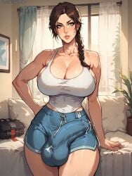 ai_generated bulge_through_clothing futanari grapesss lara_croft light-skinned_futanari tomb_raider