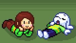 animated animated asriel_dreemurr belly big_belly burp burping chara huge_belly laying_down laying_on_stomach math pixel_animation pixel_art sleeping swallowing thought_bubble undertale undertale_(series) vore vore_belly