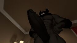 1boy abs black_body black_hair black_penis cock cock_focus demon dick huge_balls huge_cock monster monster_cock muscles muscular muscular_male penis pov pov_crotch taker_pov vrchat vrchat_avatar vrchat_model