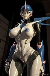 1girls ai ai_assisted ai_generated arcee arcee_(prime) big_breasts blue_eyes blue_nipples colored_nipples colored_skin completely_naked completely_nude completely_nude_female female female_focus female_only from_below grey_body hasbro helmet huge_breasts humanoid looking_at_viewer nipples nude nude_female pussy robot robot_girl robot_humanoid robotic solo standing thick thick_legs thick_thighs thighs transformers transformers_prime