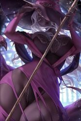 1girls big_breasts dark-skinned_female dark_skin elden_ring elden_ring_nightreign eyelashes female female_only fromsoftware long_hair looking_at_viewer narrowed_eyes olchas recluse_(elden_ring) recluse_(nightreign) solo staff thick_thighs white_hair wide_hips witch witch_hat