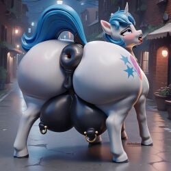 3d 3d_(artwork) 3d_model above_average_crotchboobs ai_generated alley crotchboobs darkeffect equine equine_anus equine_genitalia equine_pussy female female_only furry my_little_pony ponut public solo solo_female solo_focus