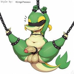 1:1 ai_generated anthro balls bondage bondage bound chains cock_ring cuff_(restraint) erection foreskin generation_5_pokemon genitals glans harness hellsonger hi_res humanoid_genitalia humanoid_penis jewelry male navel nintendo partially_retracted_foreskin penis penis_accessory penis_jewelry pokemon pokemon_(species) reptile restraints scalie shackles simple_background slightly_chubby snivy solo spiked_bracelet spikes spread_legs spreading suspension thick_thighs vein veiny_penis white_background