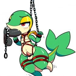 1:1 ai_generated anthro balls blush bondage bondage bound chains collar cuff_(restraint) disembodied_penis duo erection fellatio generation_5_pokemon genitals girly green_body harness hellsonger hi_res male male/male male_penetrating nintendo oral oral_penetration penetration penile penis pokemon pokemon_(species) red_eyes reptile restraints scalie sex shackles simple_background snivy solo_focus submissive submissive_male suspension thick_thighs white_background wide_hips