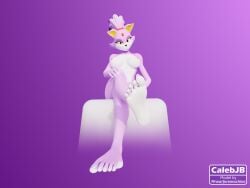 3d 4:3 5_fingers 5_toes anthro barefoot blaze_the_cat blender_(artwork) breasts digital_media_(artwork) domestic_cat feet felid feline felis female fingers humanoid_feet mammal nipples nude pinup plantigrade pose purple_body sega signature simple_background smile soles solo sonic_(series) sonic_the_hedgehog_(series) toes unuxory warfare_blaze warfare_machine