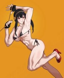 1girl big_breasts bikini black_hair female female_focus female_only hong_doo muscular muscular_female spy_x_family yor_briar yor_forger