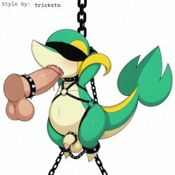 1:1 ai_generated anthro balls blindfold blush bodily_fluids bondage bondage bound chains collar disembodied_penis duo english_text erection fellatio foreskin generation_5_pokemon genitals green_body hellsonger hi_res humanoid_genitalia humanoid_penis jewelry male male/male male_penetrating nintendo nipple_piercing nipples oral oral_penetration penetration penile penis penis_accessory penis_lick piercing pokemon pokemon_(species) reptile restraints saliva scalie sex simple_background snivy solo_focus spikes submissive submissive_male suspension tongue tongue_out white_background