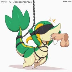 1:1 ai_generated anthro blindfold blush bodily_fluids bondage bondage bound chains cuff_(restraint) cum cum_in_mouth cum_in_pussy cum_inside disembodied_penis dripping duo erection fellatio female female_focus female_penetrated feral generation_5_pokemon genital_fluids genitals green_body harness hellsonger hi_res human humanoid_genitalia interspecies male male/female male_penetrating nintendo oral oral_penetration penetration penile penis pokemon pokemon_(species) pussy pussy_juice reptile restraints saliva scalie sex shackles short_stack simple_background snivy solo_focus sweat white_background