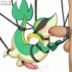 1:1 accessory ai_generated animal_genitalia balls big_penis black_collar blindfold blush bodily_fluids bondage bondage bound chains claws cock_ring collar cuff_(restraint) cum dominant dominant_male duo ejaculation erection fellatio feral feral_penetrated generation_5_pokemon genital_fluids genitals hellsonger hi_res human human_penetrating humanoid_genitalia humanoid_penis interspecies jewelry male male/male male_on_feral male_penetrating mammal nintendo nude open_mouth oral oral_penetration orgasm penetration penile penis penis_accessory penis_jewelry pokemon pokemon_(species) reptile restraints saliva scalie sex simple_background size_difference snivy solo_focus submissive submissive_male suspension tail_cuff tongue tongue_out vein veiny_penis white_background