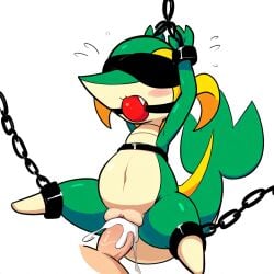 1:1 ai_generated anthro ball_gag blindfold blush bodily_fluids bondage bondage bound chains clitoris cum cum_in_pussy cum_inside disembodied_penis duo erection female female_focus female_on_human female_penetrated feral gag gagged generation_5_pokemon genital_fluids genitals green_body hellsonger hi_res human interspecies male male/female male_penetrating male_penetrating_female mammal navel nintendo nude penetration penile penile_penetration penis penis_in_pussy pokemon pokemon_(species) pussy reptile restraints sex simple_background snivy solo_focus spread_legs spreading suspension sweat vaginal_penetration vaginal_penetration white_background