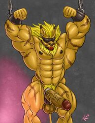 1boy 2015 abs anthro balls beard biceps big_muscles blonde_hair bondage bound chains cock_ring digimon ear_piercing erection facial_hair feline gag gagged hair leomon lion male male_only mammal mane muscular nipples pecs penis piercing pubes scar solo tagme tkc2021 vein veiny_balls veiny_penis