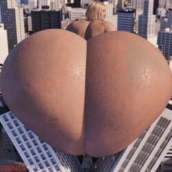 artist_name ass_squish blonde_hair building buildings butt_squish cellulite close-up dinner-kun dumptruck_ass dumptruck_butt female from_behind giantess gigantic_ass heart-shaped_butt lips nude pov_ass selina_petoit short_hair smile solo