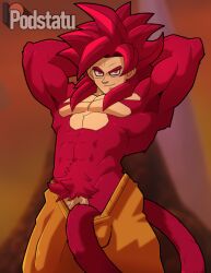 1boy 1man big_bulge bulge dragon_ball dragon_ball_(series) dragon_ball_gt dragon_ball_super dragon_ball_z flexing flexing_muscles gay goku hairy hairy_body hands_behind_head male male_only monkey monkey_tail muscular muscular_male pants_only penis_peek podstatu pubic_hair pubic_tuft pulling_down_pants pulling_pants_down red_eyes red_fur red_hair solo solo_male son_goku super_saiyan_4 teasing teasing_penis teasing_viewer tuft yaoi