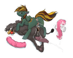 1boy 1boy1girl 1girls anal ball_gag bondage disembodied_hand double_dildo equine fan_character femdom friendship_is_magic gaping gaping_anus gryphon horse mammal my_little_pony pawpads ponut pony puffy_anus purevil tagme