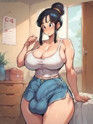 ai_generated bulge_through_clothing chichi dragon_ball futanari grapesss light-skinned_futanari