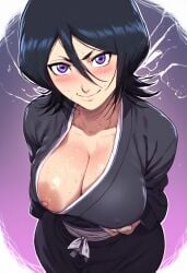 ai_generated big_breasts black_hair bleach breasts breasts_out female female_focus female_only grabbing_own_breast huge_breasts kimono kuchiki_rukia oppai purple_eyes ribbon sash smirk sweat sweaty sweaty_body thick voluptuous voluptuous_female zeca997