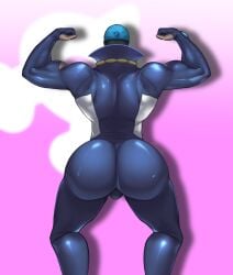 1boy archie_(pokemon) arms_up artist_name ass ass_focus back back_view bara biceps bulge clothed clothing flexing hi_res huge_ass large_ass male male_focus male_only muscular muscular_arms muscular_male muscular_thighs nintendo pokemon rivezion solo solo_male standing thighs