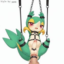 1:1 absurd_res accessory ai_generated anal anal_sex anthro anus balls blush bondage bound chains cock_ring collar cuff_(restraint) duo erection fangs feral foreskin generation_5_pokemon genitals green_body harness hellsonger hi_res humanoid_genitalia humanoid_penis jewelry looking_at_viewer male male/male male_only male_penetrated male_penetrating nintendo open_mouth partially_retracted_foreskin penetration penis penis_accessory penis_jewelry pokemon pokemon_(species) red_eyes reptile restraints scalie sex simple_background snivy solo spread_legs spreading straps submissive submissive_male suspension testicle_cuff white_background