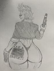 1girls american_flag american_flag_tattoo back_view dat_ass fat_ass female female_only fur_coat holding_object holding_weapon huge_ass humble_shark large_ass mia_shepherd thick_thighs