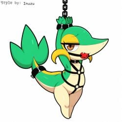 1:1 ai_generated anthro ball_gag bondage bondage bound chains collar cuff_(restraint) eyelashes female gag gagged generation_5_pokemon half-closed_eyes harness hellsonger hi_res looking_at_viewer narrowed_eyes nintendo pokemon pokemon_(species) reptile restraints scalie shackles simple_background snivy solo submissive tail_cuff white_background yellow_body