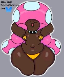 3rd_party_edit alternate_skin_color barely_clothed dark_skin edit mario_(series) pink_hair small_breasts somescrub tagme thick_thighs toadette