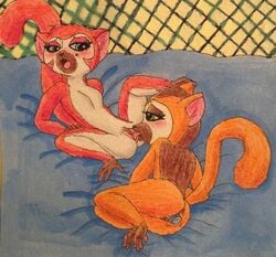 all_hail_king_julien bed clover_(madagascar) crimson_(madagascar) cunnilingus dreamworks girls_only incest lesbian madagascar_(series) puku83 pussy pussy_lick pussy_licking sisters twincest twins yuri