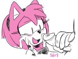 amy_rose blush cum cum_on_face handjob penis skinbark sonic_(series)