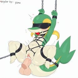 1:1 ai_generated anthro ball_gag blindfold blush bodily_fluids bondage bondage bound chains clitoris cuff_(restraint) cum cum_in_pussy cum_inside disembodied_penis duo erection female female_focus female_penetrated gag gagged generation_5_pokemon genital_fluids genitals green_body heart hellsonger hi_res male male/female male_penetrating male_penetrating_female nintendo nude penetration penile penile_penetration penis penis_in_pussy pokemon pokemon_(species) pussy pussy_juice reptile restraints saliva scalie sex simple_background snivy solo_focus spread_legs spreading vaginal_penetration vaginal_penetration white_background