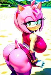 ai_assisted ai_generated amy_rose amy_rose_(boom) anthro beach big_breasts big_butt civitai clothes_pull dress half-closed_eyes hedgehog looking_at_viewer looking_back no_panties sega skirt_lift sonic_(series) sonic_boom sonic_the_hedgehog_(series)