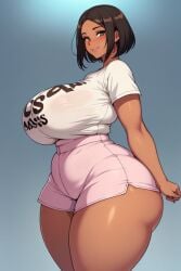 ai_generated big_ass big_breasts brown_skin dark_skin fabric_stretch huge_ass huge_breasts large_ass large_breasts pink_shorts seductive_eyes seductive_smile short_hair short_shorts shorts tanned_skin thick_thighs voluptuous wide_hips