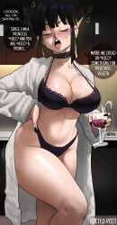 1girls alcohol alcoholic_beverage alcoholic_drink black_hair cheating_wife chichi dialogue dragon_ball dragon_ball_z drunk echosaber edit edited english_text female hi_res hips holding_object latge_breasts light-skinned_female light_skin lingerie mature_female milf mother shounen_jump slim_waist thick_thighs thighs tied_hair wide_hips wine wine_glass