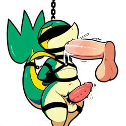 1:1 accessory ai_generated anthro balls big_balls big_penis blindfold bodily_fluids bondage bondage bound chains cock_ring collar cum cum_in_mouth cum_inside disembodied_penis duo erection fellatio generation_5_pokemon genital_fluids genitals hands_behind_back harness hellsonger hi_res male male/male male_penetrating nintendo nude oral oral_penetration orgasm_from_oral penetration penile penis penis_accessory penis_jewelry pokemon pokemon_(species) reptile restraints scalie sex simple_background snivy solo_focus submissive submissive_male white_background