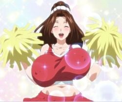 bouncing_breasts brown_hair cheerleader enormous_breasts erect_nipples gigantic_breasts huge_breasts large_breasts massive_breasts nipples