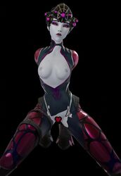 1girls 3d arms_behind_back bondage exposed_breasts gentlegiant_s kneeling looking_at_viewer overwatch ripped_clothing widowmaker