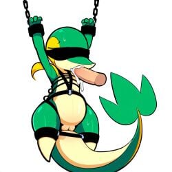 1:1 ai_generated anthro bodily_fluids bondage bondage bound chains closed_eyes cum cum_in_mouth cum_inside disembodied_penis duo erection fellatio female generation_5_pokemon genital_fluids genitals green_body harness hellsonger hi_res human_penetrating interspecies male male/female male_penetrating nintendo oral oral_penetration penetration penile penis pokemon pokemon_(species) pussy reptile restraints scalie sex simple_background snivy solo_focus suspension sweat white_background