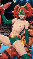 abs ai_generated anal anal_sex anal_sex cum cum_in_ass excited holding_penis incineroar mask original_character pokemon pokemon_(species) red_hair wrestler wrestler_lexiroar wrestling wrestling_outfit wrestling_ring