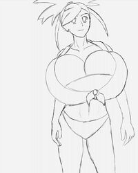 abs animated black_and_white bosomancer bouncing_breasts breasts cleavage flannery_(pokemon) gym_leader huge_breasts human human_only large_breasts nintendo panties pokemon pokemon_oras ponytail tied_hair tied_shirt underwear