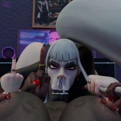 1futa 3d :>= angry ass_up bimbo blender blowjob blowjob_face deepthroat eye_contact female futanari hair_pull jewelry kiss_mark league_of_legends lipstick_mark lipstick_ring middle_finger missyastrea navel_piercing nipple_piercing oral_creampie pov purple_eyes queen_of_spades self_upload syndra vacuum_blowjob vacuum_fellatio